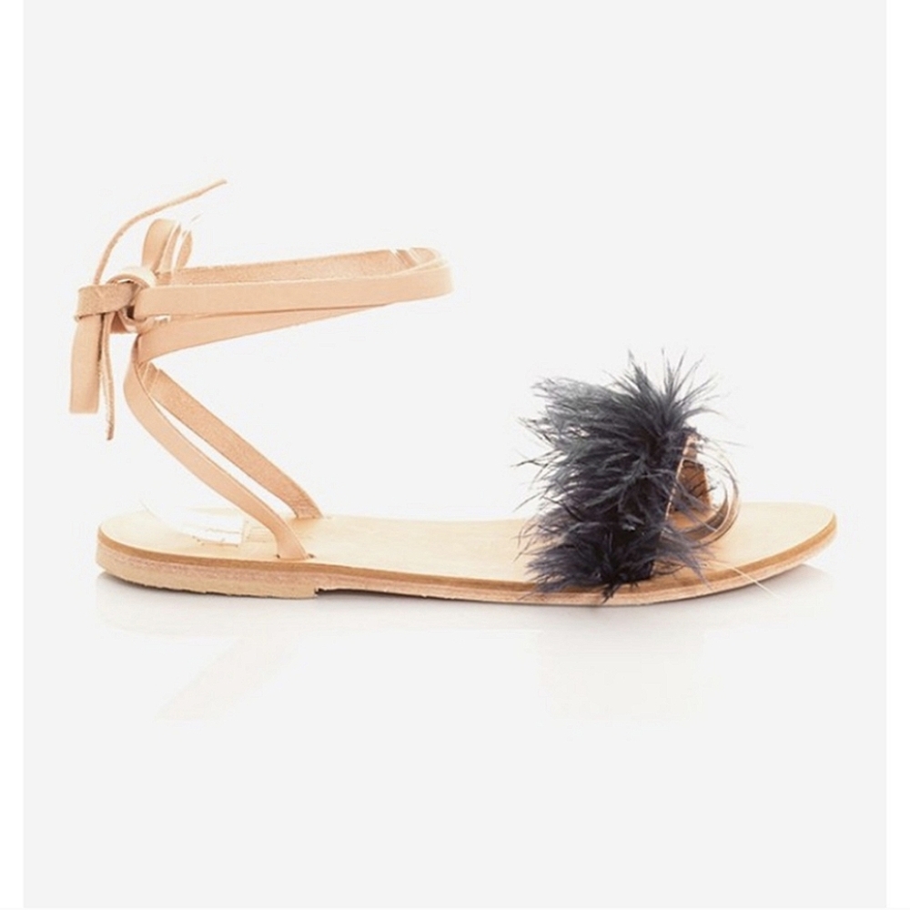 Charlotte Stone Ostrich Feather Lace Up Wrap Sandal 7